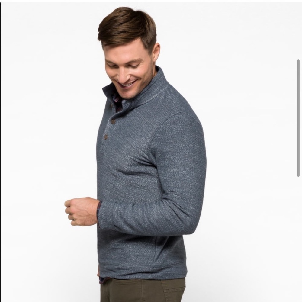 Marine Layer Clayton Quarter Button Pullover blue sweatshirt - Picture 2 of 9